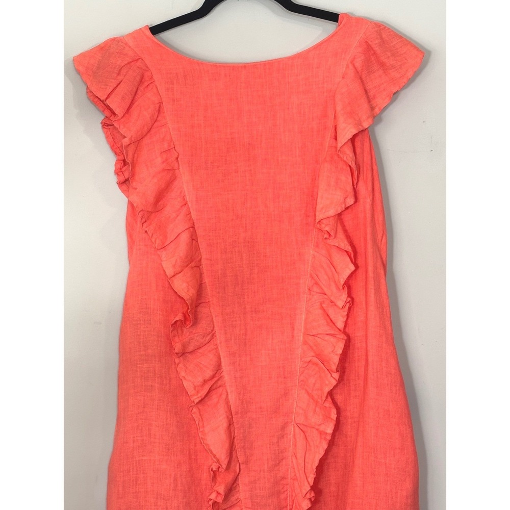 Haris Cotton Greece Pink Linen Ruffle V-Detail Shift Dress Womens Small Coral - Picture 12 of 12